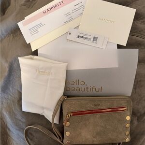 Hammitt Crossbody Bag in Tan with Red Accents